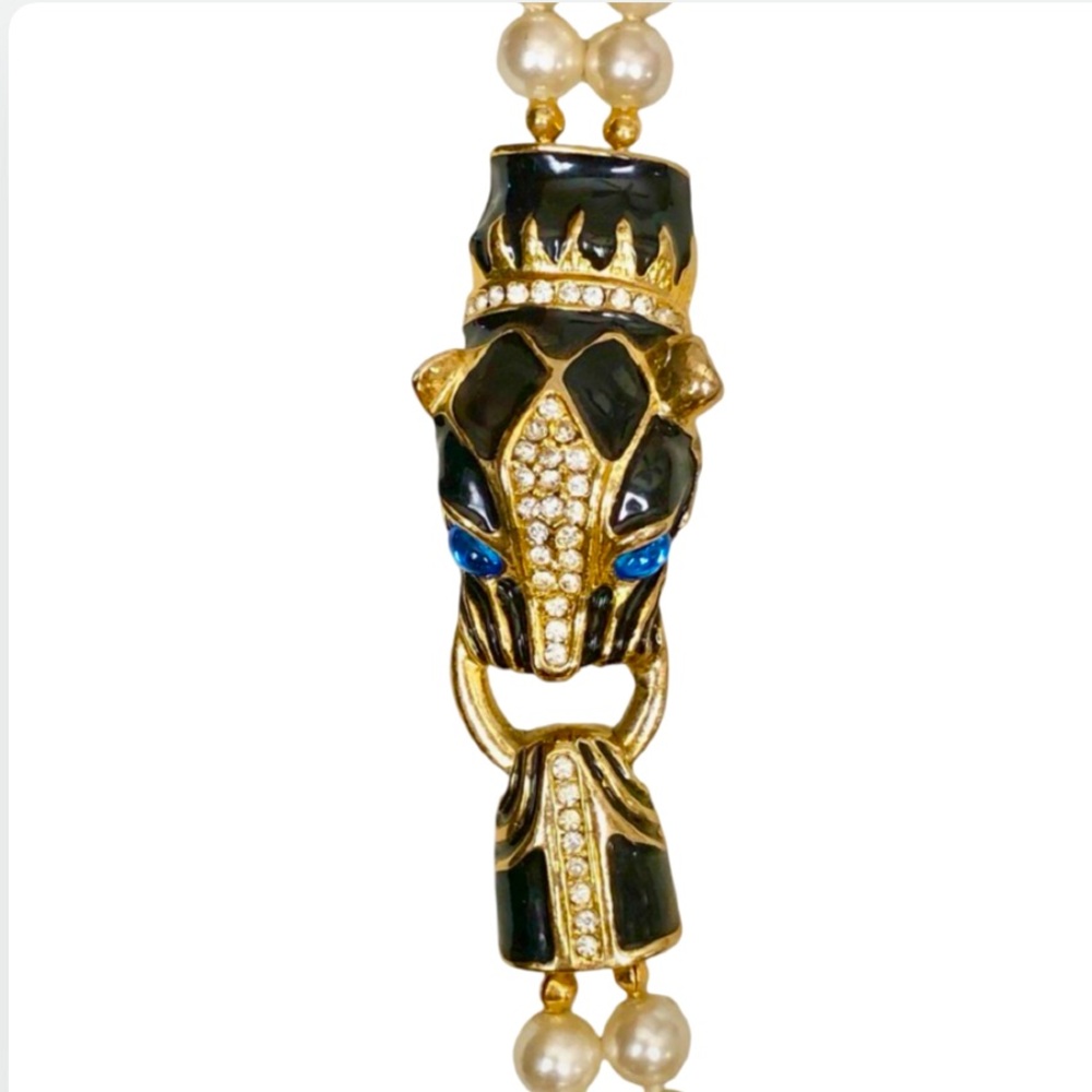 Park Lane Panther Jaguar Double Strand Faux Rhinestone Necklace Gold Tone - Picture 3 of 16